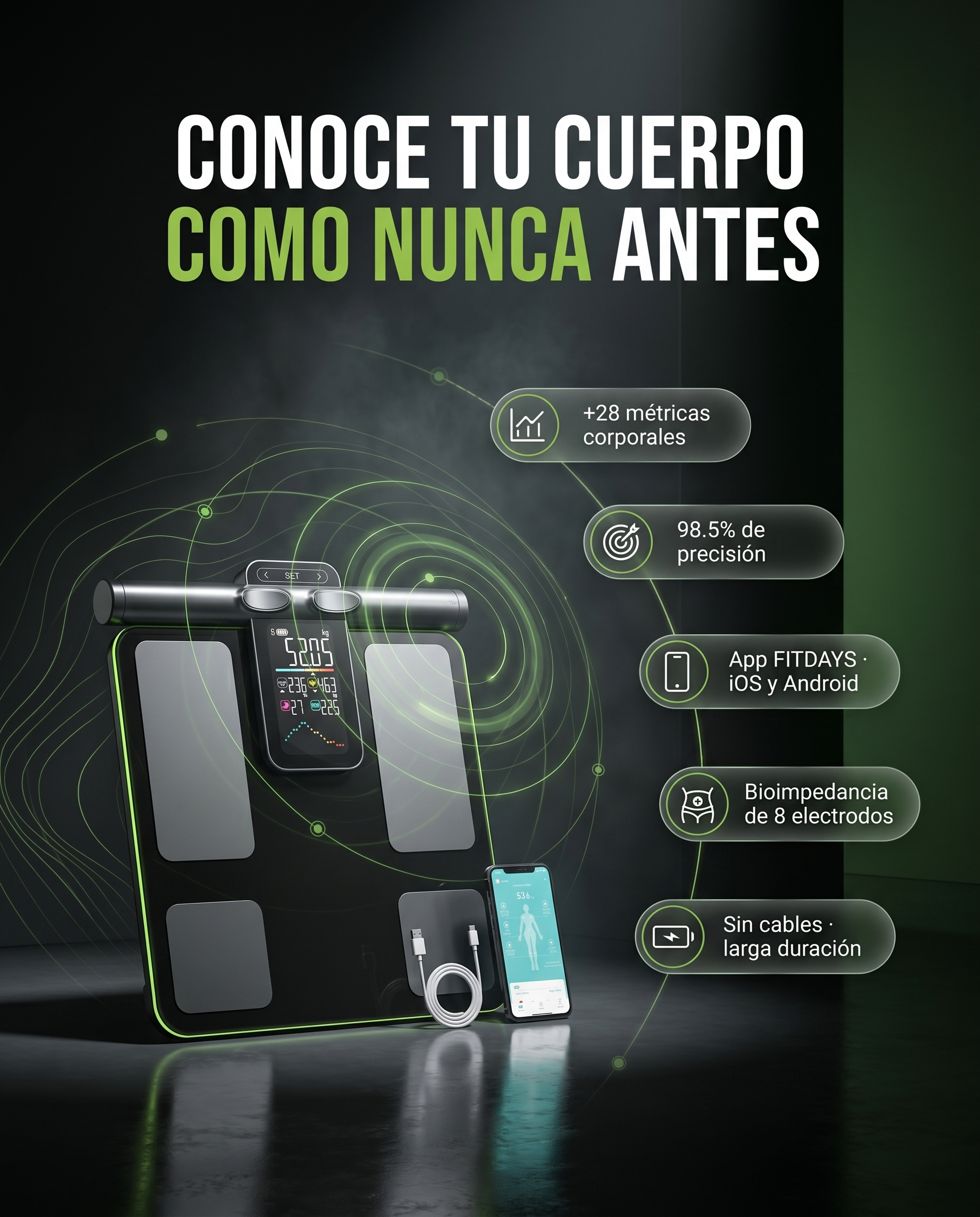 Báscula Profesional de Bioimpedancia | Análisis Corporal de 28 Parámetros Imagen principal del producto