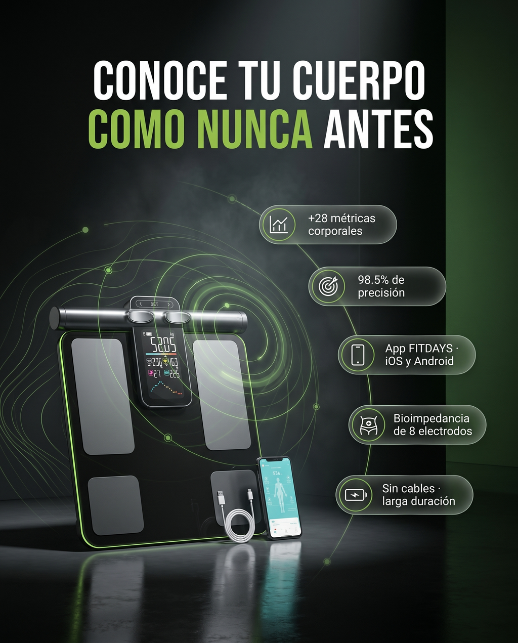 Báscula Profesional de Bioimpedancia | Análisis Corporal de 28 Parámetros